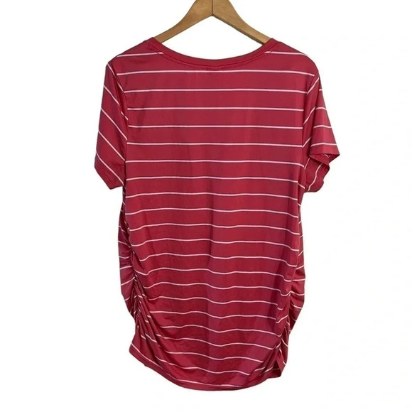 Time and Tru Maternity Pink and White Striped Top XL Short Sleeve V Neck Casual - Picture 2 of 4